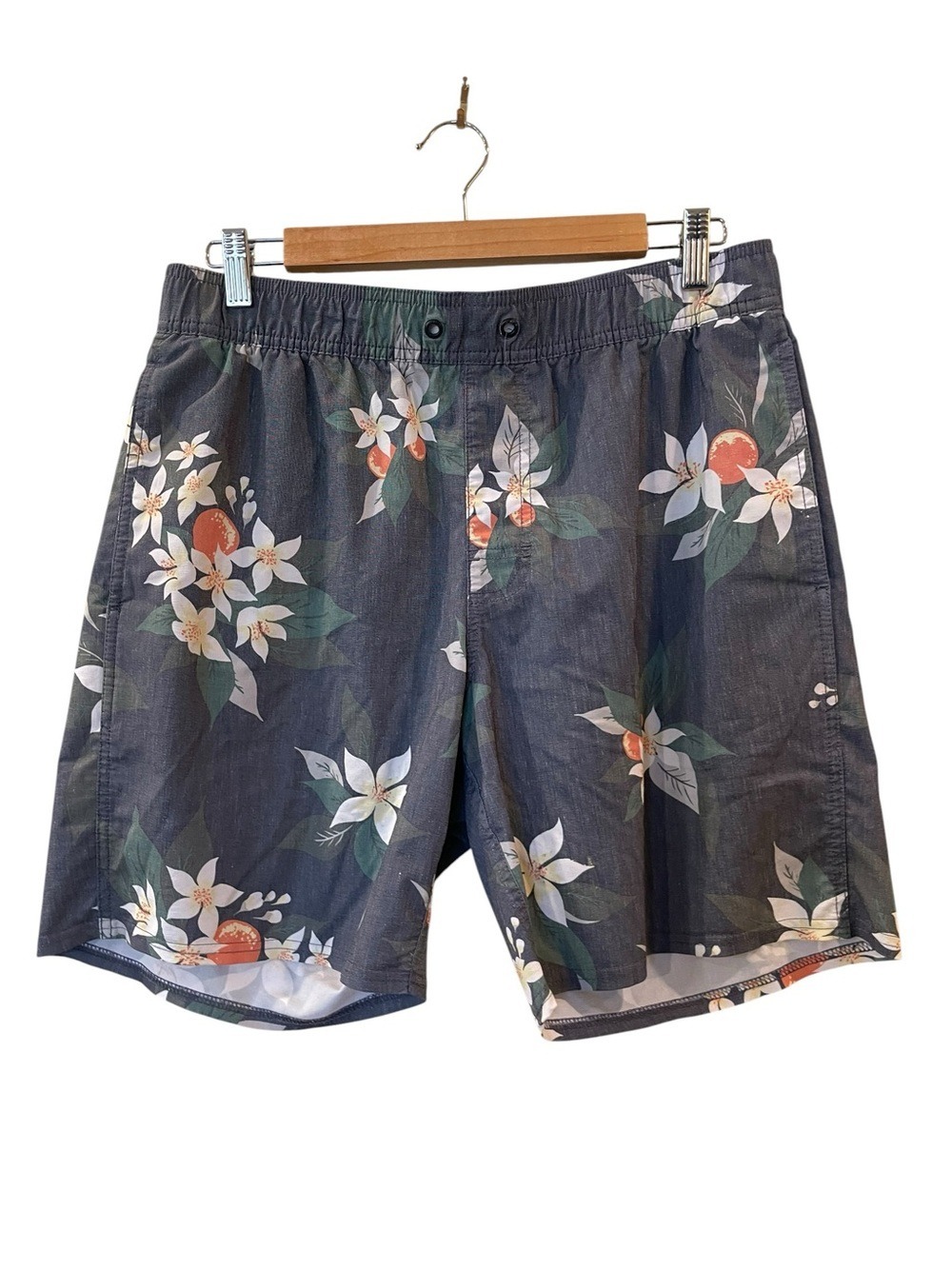 RVCA Men’s Blossom Floral Swim Trunks Gray Elastic Waist Lightweight Size Medium